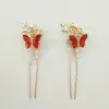 A nine-piece set of Chinese-style jewelry with red crystal charm, blue diamond flowing light, and golden branches adorned with blooming flowers Specification image